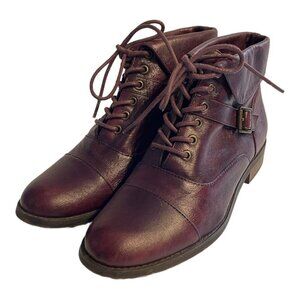 Steve Madden Size 7 Stinnger Leather Boots Wine Color Ankle Booties Hipster